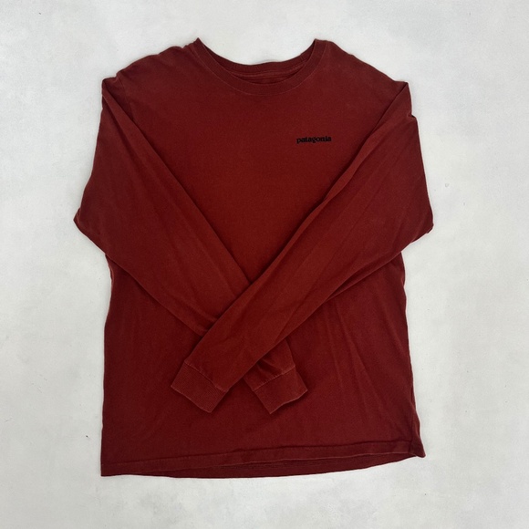 Patagonia Other - Patagonia Mens Size Large T-Shirt Burgundy Red Long Sleeve Logo‎ Regular Fit